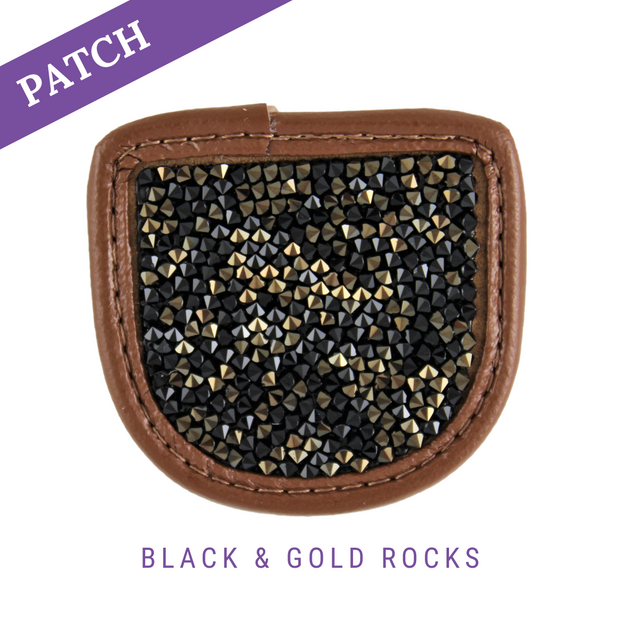 Black & Gold Rocks rijhandschoen patch karamel